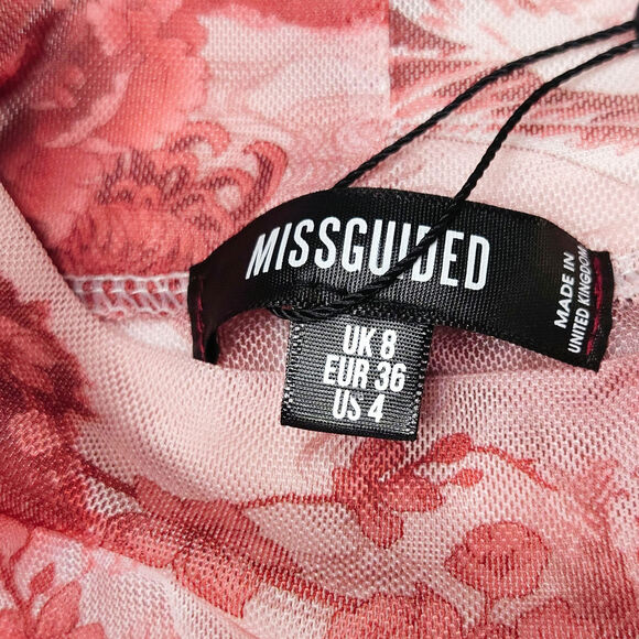 Missguided Mesh Dragon Print Bodysuit Mock Neck Long Sleeve Sheer Stretch 4 NWT - Picture 5 of 9